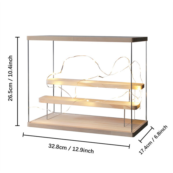 15l X 15w X 34h Table Top Acrylic Display Case With Walnut Wooden Frame  Base Organizer Cabinet Storage 