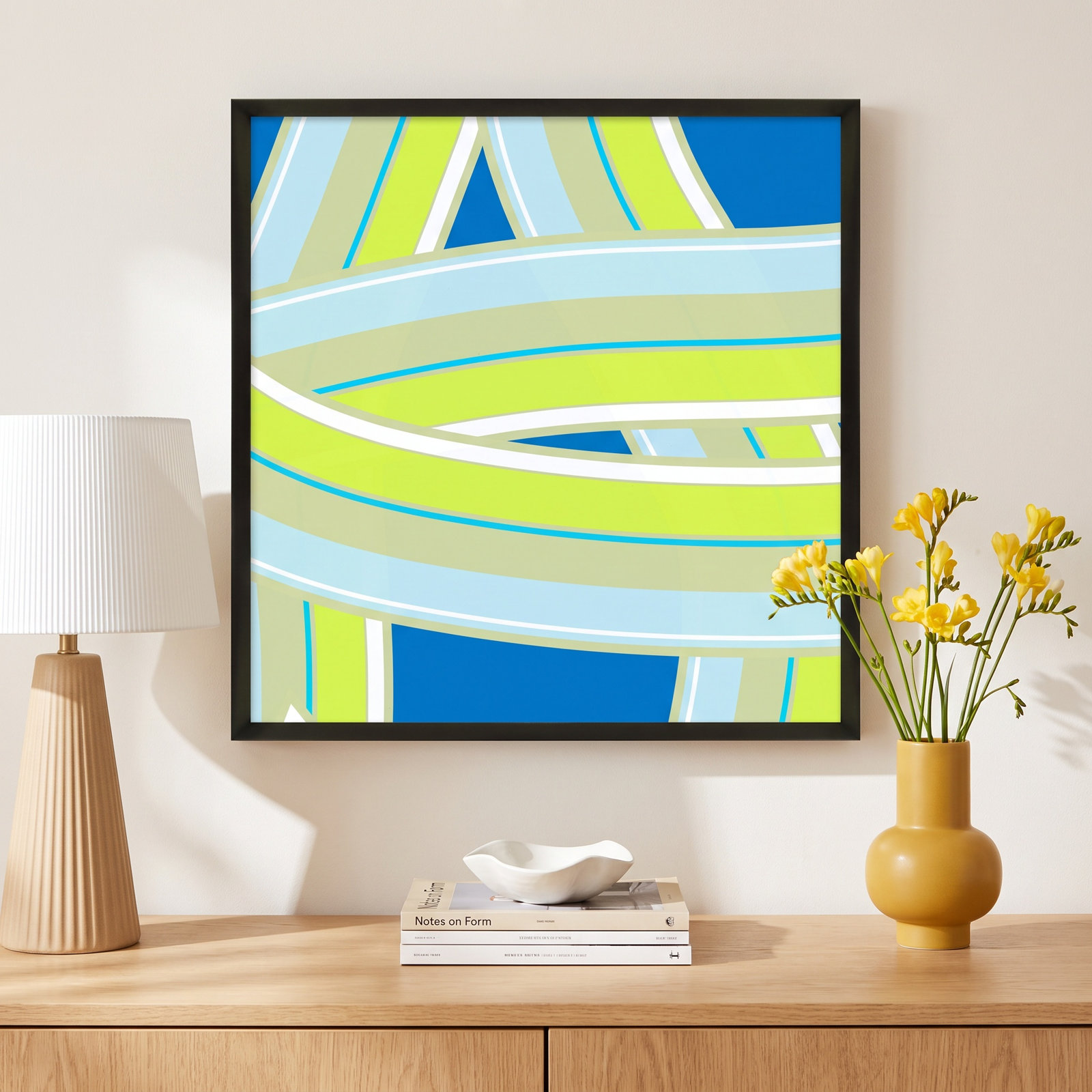Zackary "Summer Twist" Print by Jacques Pilon, 16" H x 16" W x 1.25" D, Black Wood