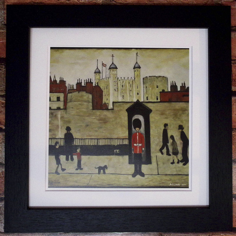 Lowry Style - Framed Print of London Tower Guard - 12" Square Black Ash Frame