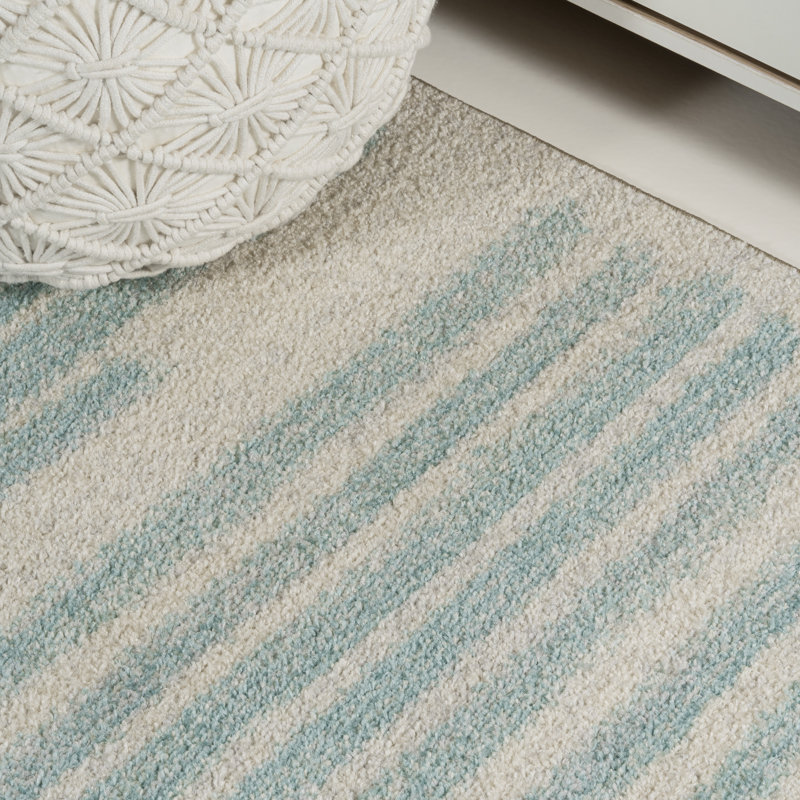 Kaylonie Modern Berber Stripe Cream/Turquoise Rug, Rectangle 7'9" x 10'