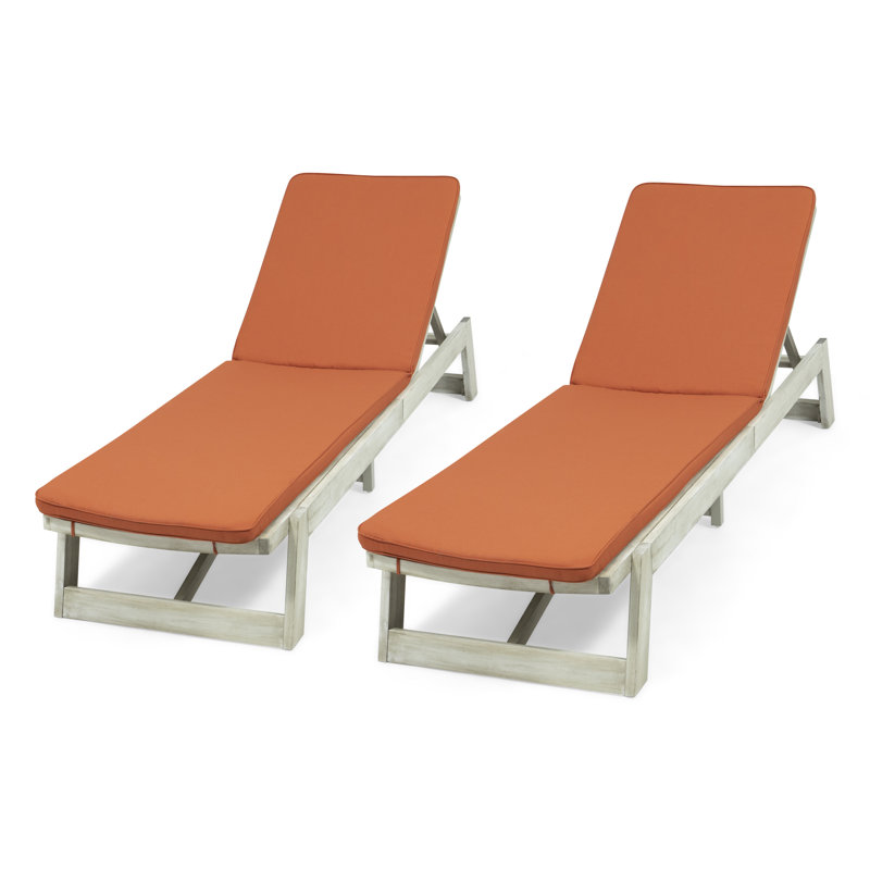 Chaise longue inclinable avec coussin Vinita, Orange rouillé, Gris clair, 2
