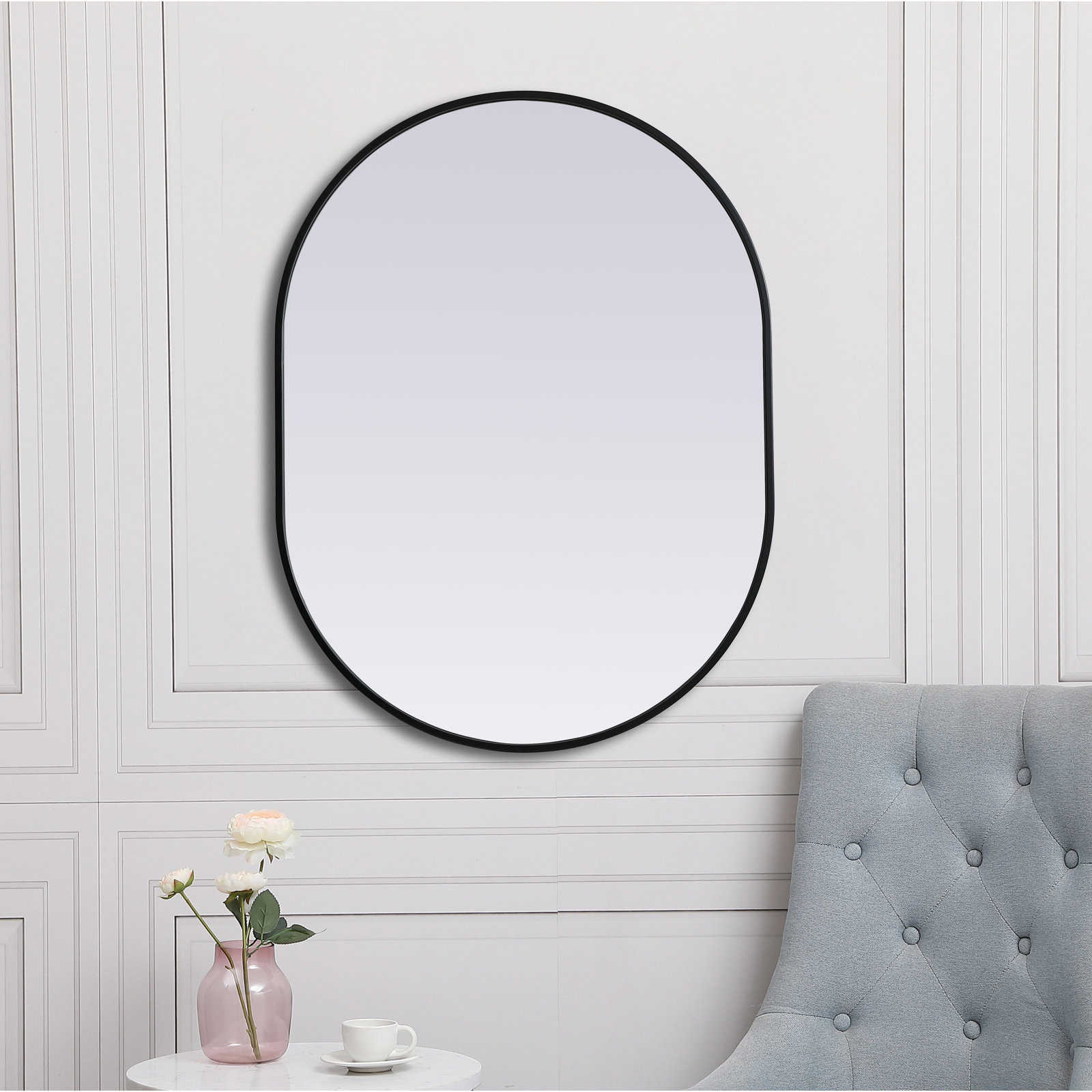 Sabine Metal Pill Wall Mirror, Black, 36" x 27"