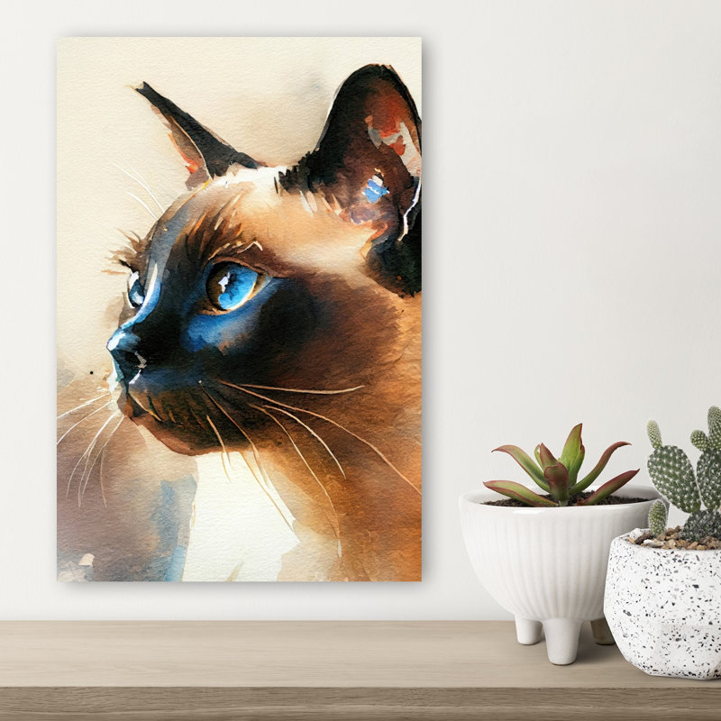 Impression d'art mural chat bleu siamois aux yeux bleus, 18" H x 12" W