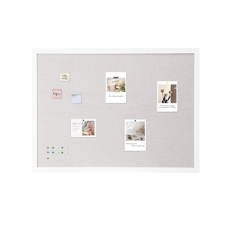Tableau d'affichage mural en liège blanc avec surface en lin, H 35,4 po x l 47,2 po