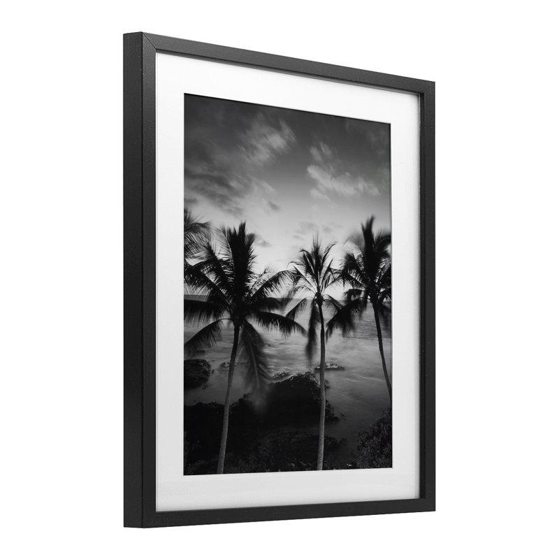 «Palm Tree Coast», reproduction sous verre encadrée, conception par Carol Robinson, H 16 po x l 13 po, Cadre noir minuit