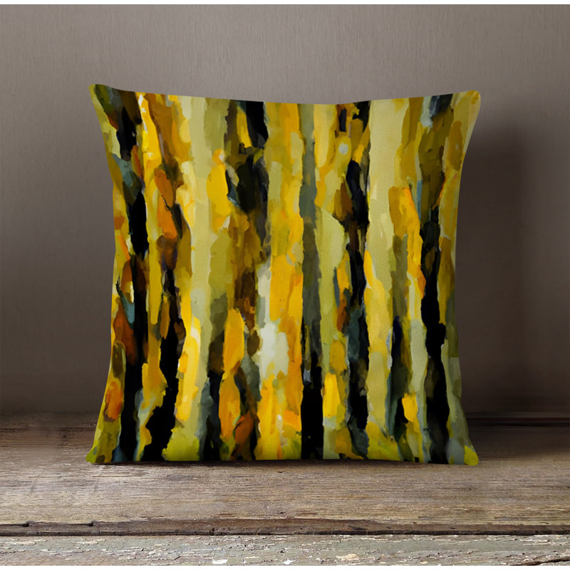Throw Pillow With Insert, Black/Yellow Striped/Abstract 1, 16"H x 16"W