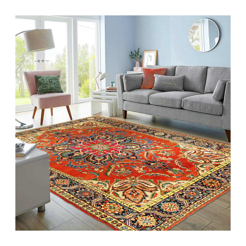 Tapis en laine d'agneau rectangulaire unique de 6 pi 5 po x 9 pi 5 po Ampelia