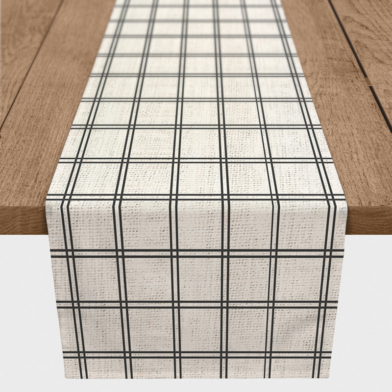 Brandyce Rectangle Polyester Table Runner, Beige Plaid 2, 72" x 16"