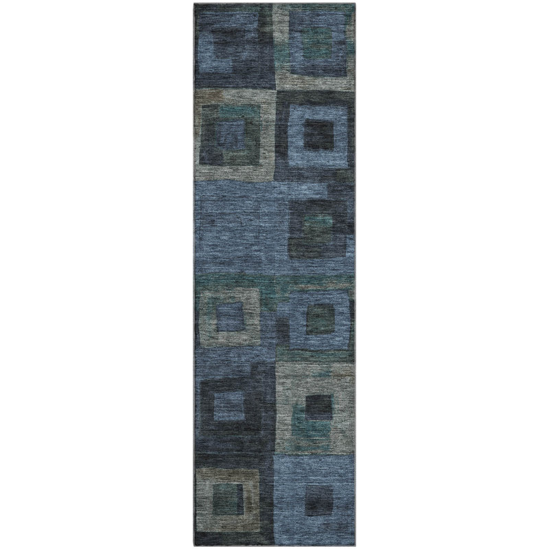 Premium Machine Washable Ducote AMF1142 Geometric Rug, Runner 2'3" x 7'6"
