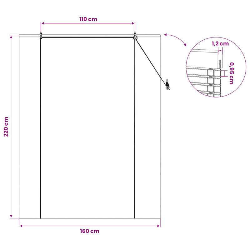 Bamboo Roller shade, 160 cm W x 220 cm L