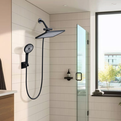 12" Rectangular Dual Shower Head Combo with 6-Spray Handheld Shower Wall Mount Matte Black