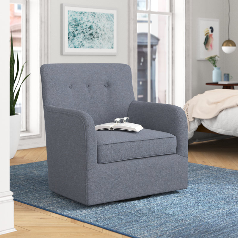 Adele Tufted Upholstered Swivel Accent Armchair with Removable Seat Cushion, Blue