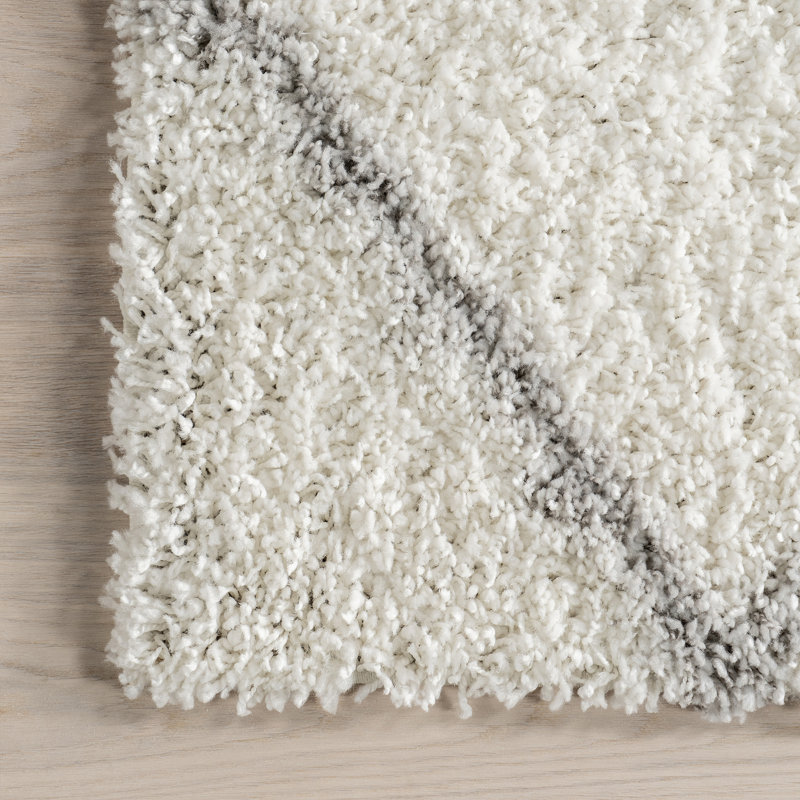 Tapis blanc à poil long à motif marocain performance Darryll, Rectangle 5 pi 3 po x 7 pi 6 po