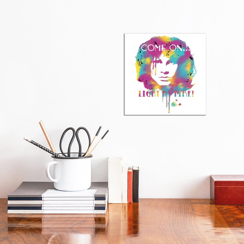 Jim Morrison Light My Fire Watercolor, No Matte, 12'' H x 12'' W x 1.5'' D, Wrapped Canvas