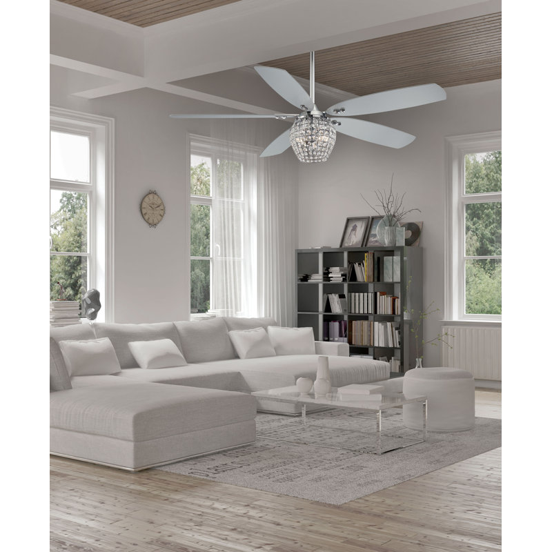 Chrome and Silver 56" LED Ceiling Fan with Crystal Chandelier