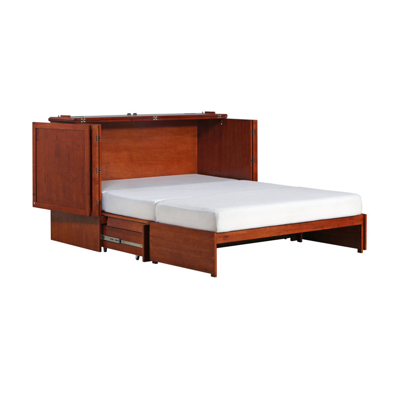 Grand lit escamotable en bois massif avec matelas Mccutchen, Cerisier