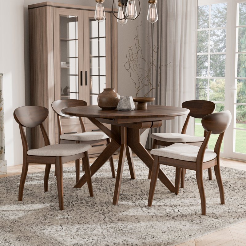 Rozella Solid Wood Dining Table Set, 5 Pieces: Table, 4 Chairs