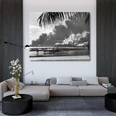 Beachcrest Home™ U.S. Archives Gallery Wrapped Canvas Art Titled: USS Shaw at Pearl Harbor 1941