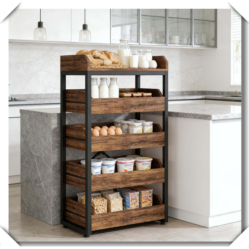 Porte-panier à vin Snack Organiser, Noir, brun rustique