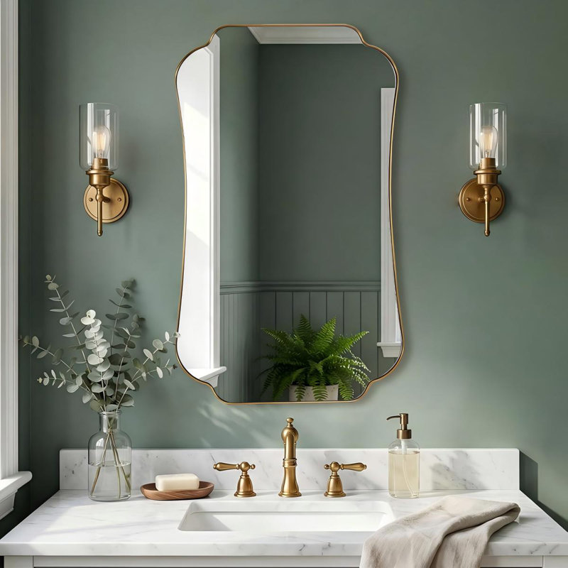 Miroir de salle de bain Contemporary Cadre en acier inoxydable, Or brossé, 40 po x 24 po