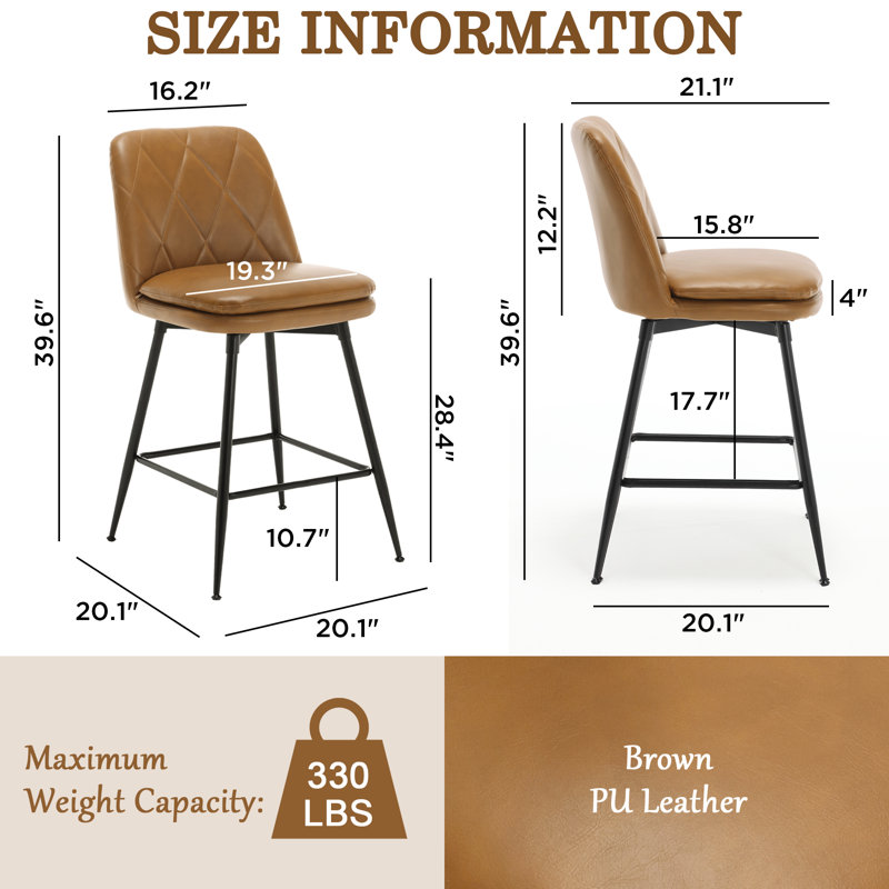 Tabouret pivotant Sheresa, Tabouret de bar (siège d'une hauteur de 28,4 po), Brun