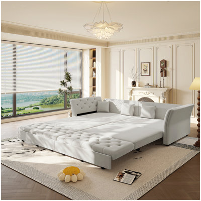 Canapé-lit escamotable surdimensionné de 100 po, canapé-lit convertible avec motif touffeté à la main en tissu, lit-causeuse en velours multifonctionnel pour le salon, la chambre à coucher, un appartement, bleu