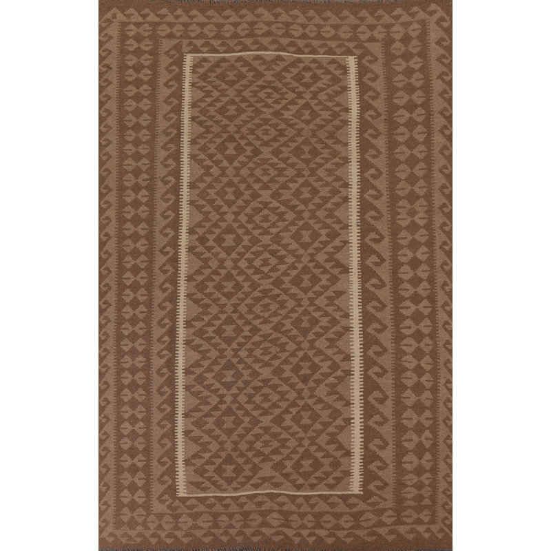 Brown Kilim Reversible Wool Area Rug 7x10