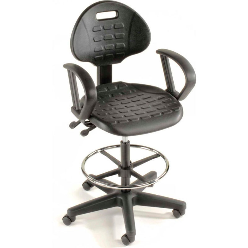 Backed Adjustable Height Ergonomic Lab Stool with Footring Wheels