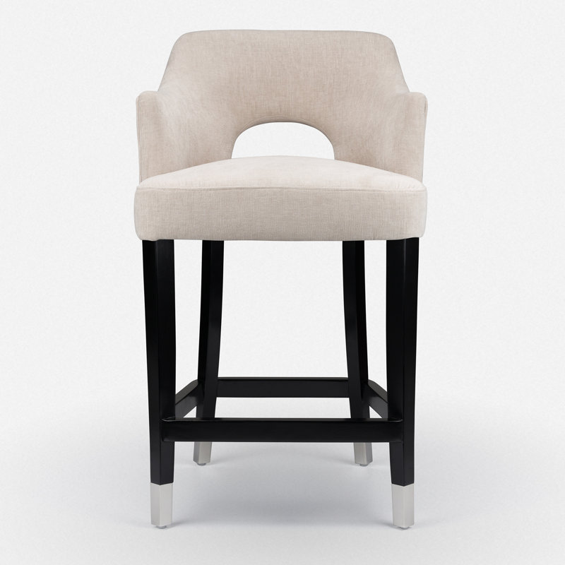 Upholstered Wooden Frame Bar Stool, Beige