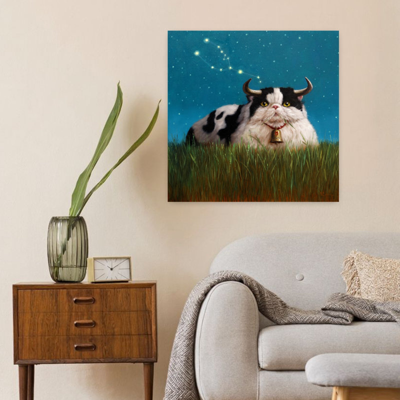 Art urbain contemporain de chat Taureau, H 24 po x l 24 po