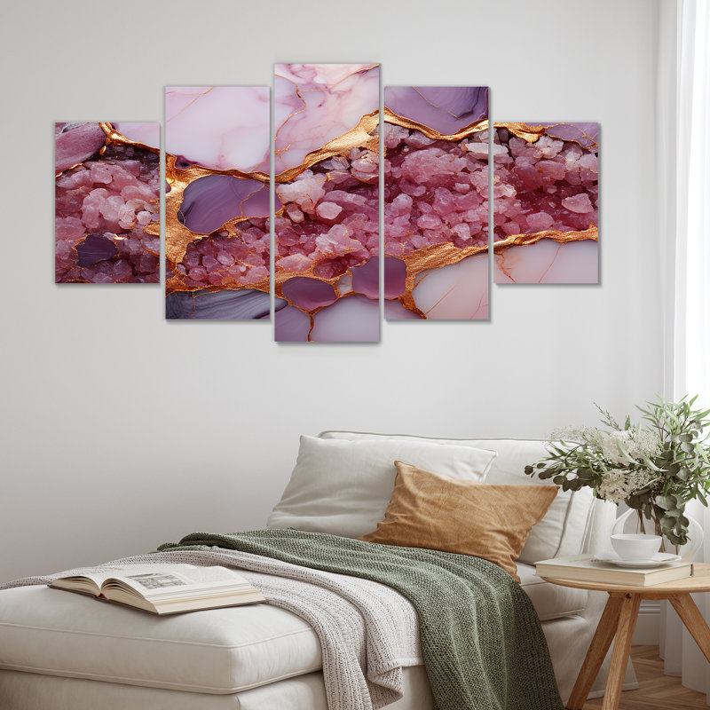  «Pink and Gold Marble Agate River IV - Abstract Multipanel Wall Art Canvas