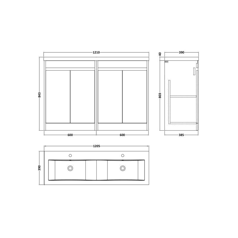 nuie Havana 1200mm Soft Linen 4 Door Floor Standing Vanity Unit With Ceramic Basin, Soft Linen