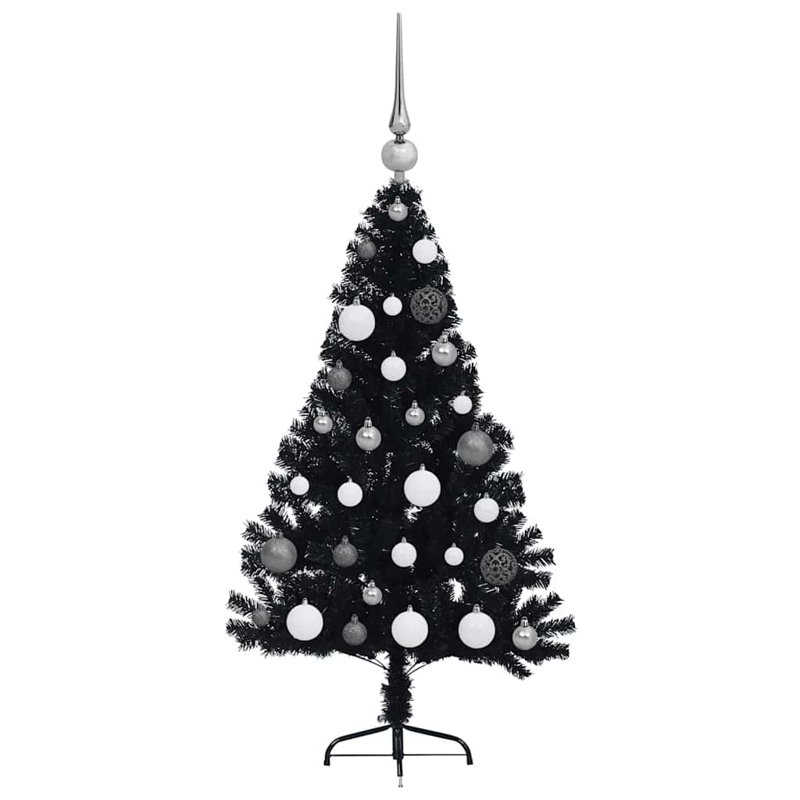  Artificial Pre-lit Christmas Tree PVC, Black/Silver, 3.94' H