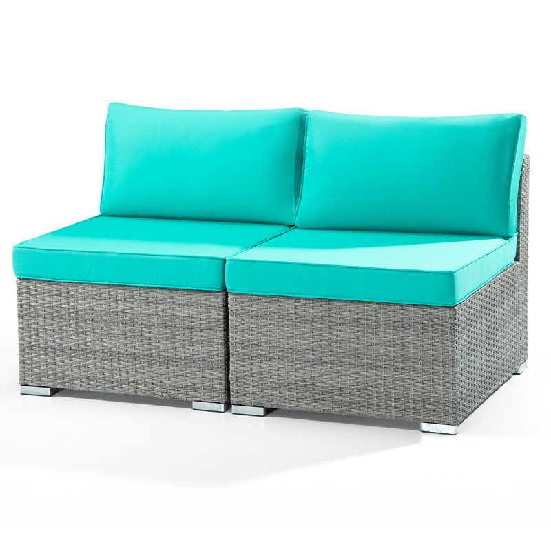 Ziniya Wicker 2 - Person Modular Patio Conversation Set with Cushions, Teal