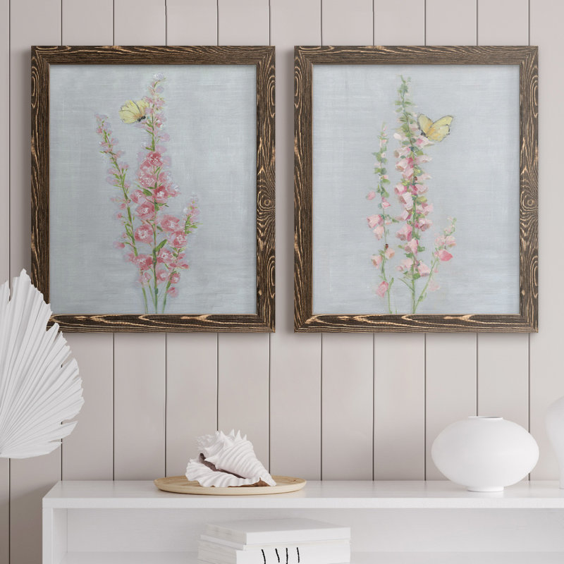 Foxglove Garden I - ensemble de 2 reproductions, H 20 po x l 17 po x P 1 po, Toile avec cadre en noyer, Pas de tapis