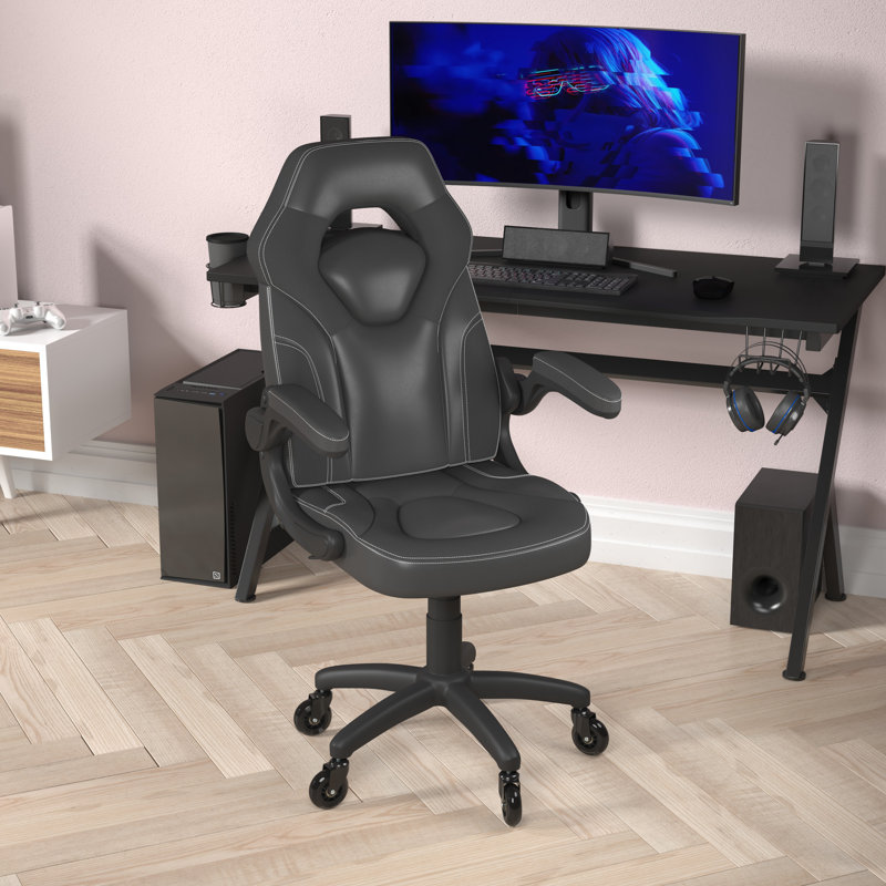 Katilyn Office Gaming Chair with Skater Wheels & Flip Up Arms - LeatherSoft, Black