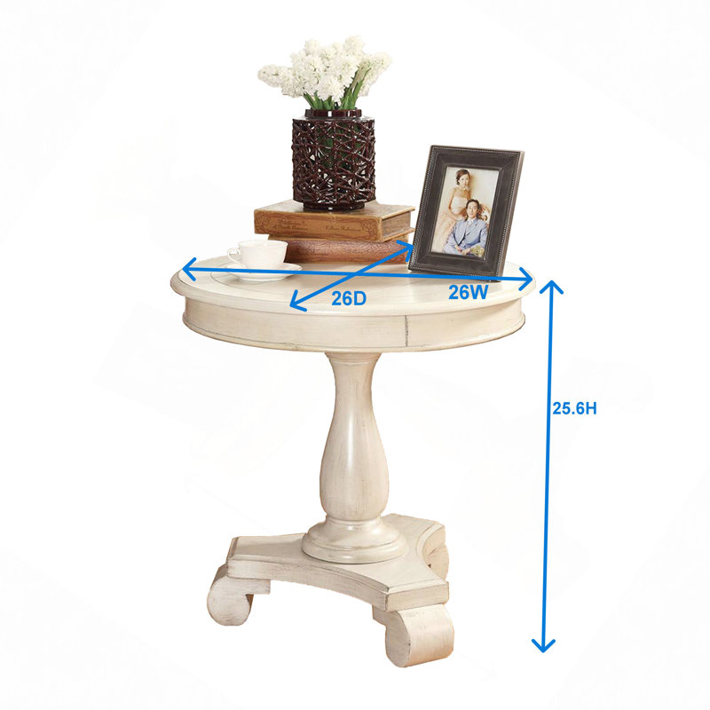 Table d'appoint ronde à piédestal en bois, Blanc