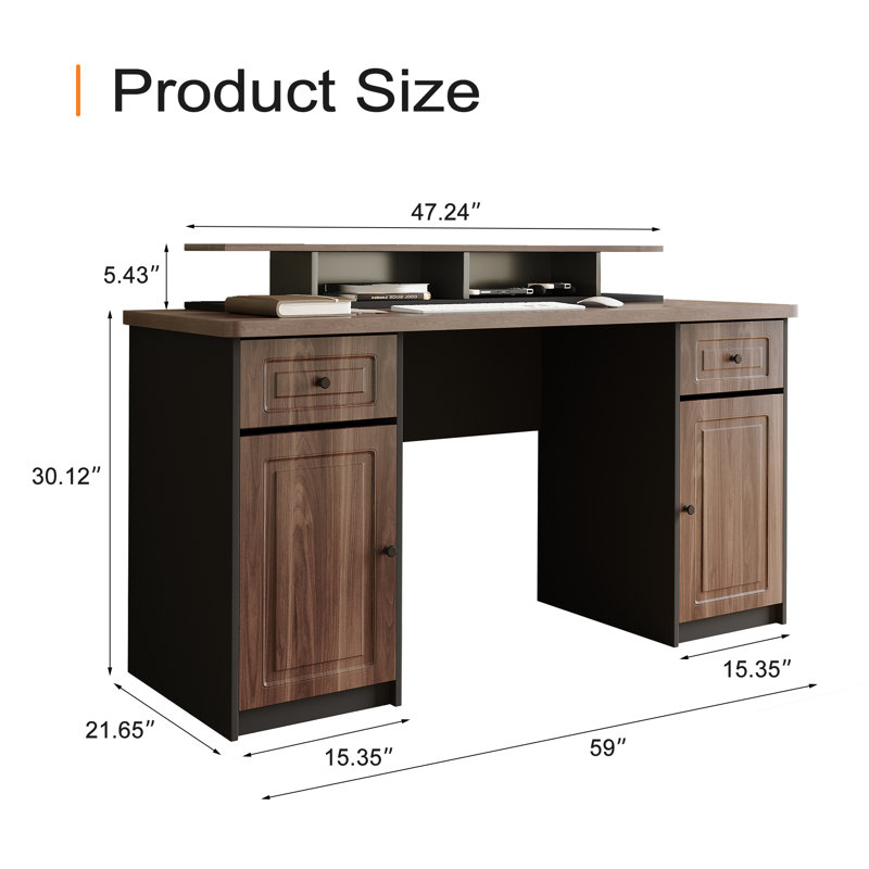 Genurel 59'' Executive Desk with Removable Monitor Shelf, Storage Drawers and Cabinets Computer Desk