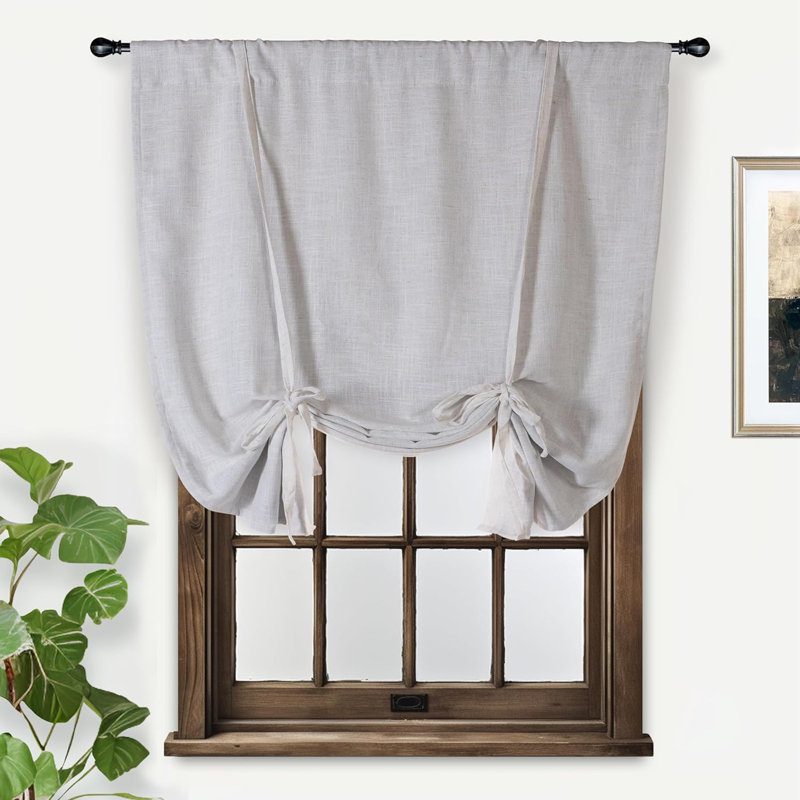 Antonino Linen Textured Blackout Tie Up Curtains Double Layer Thermal Insulated Lined Balloon Roman Shade, 39" W x 55" L