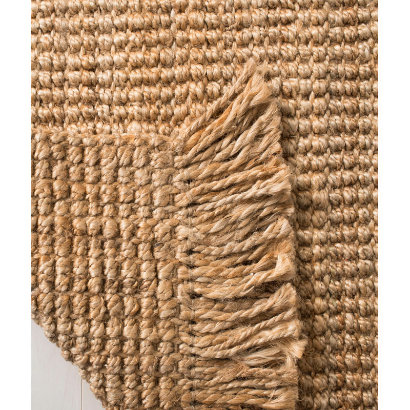 Tapis rectangulaire en jute tissé à la main de couleur naturelle, Rectangle 6 pi 7 po x 9 pi 6 po