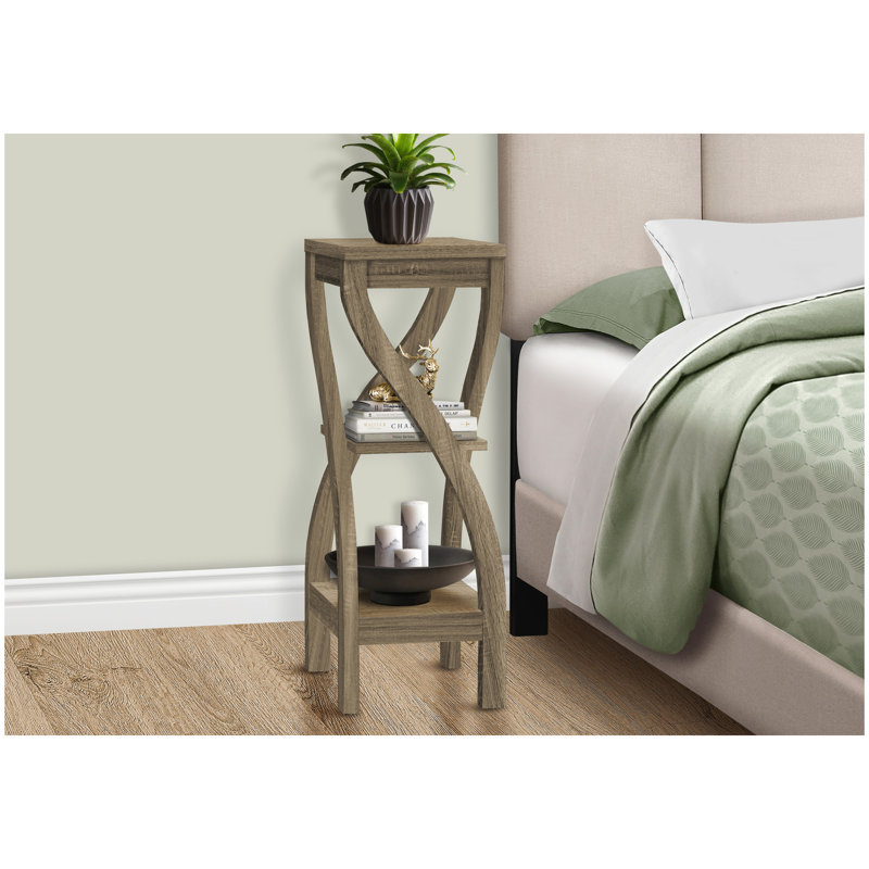 Table d'appoint, côté, bout, support à plante, carré, salon, chambre à coucher, stratifié brun, contemporain, moderne, Taupe