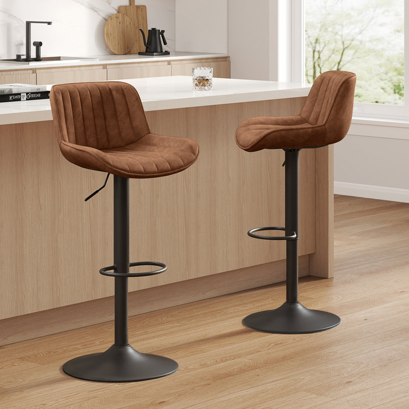 Swivel Upholstered Adjustable Height Counter Stool with Metal Frame, Brown