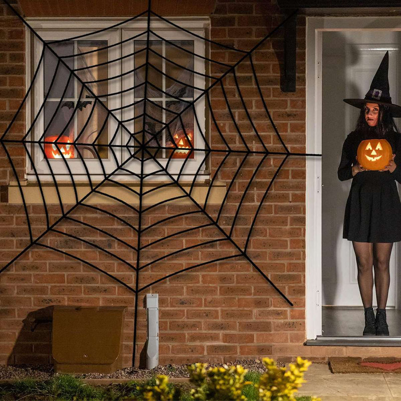 Toile d'araignée ronde de 9,8 pi avec 4 accessoires de toile d'araignée géante effrayante pour la décoration d'Halloween