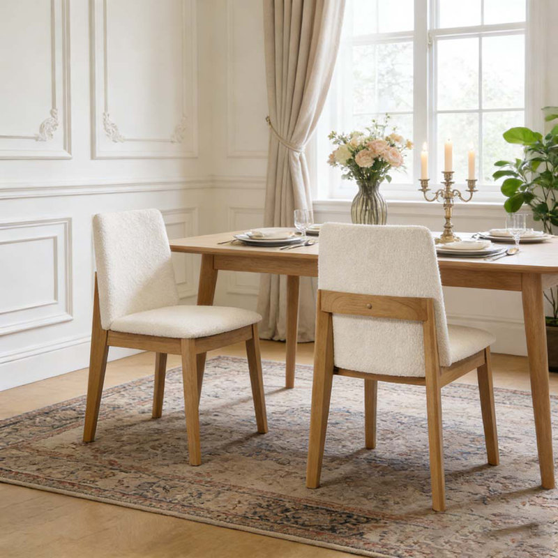 Upholstered Armless Dining Chairs, Beige,Oak