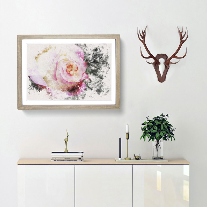 Pink Tipped Rose - Framed Print, 62cm H x 87cm W x 2cm D, Oak Framed