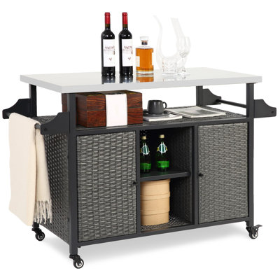 Chariot-bar extérieur imperméable avec armoire de rangement et roues