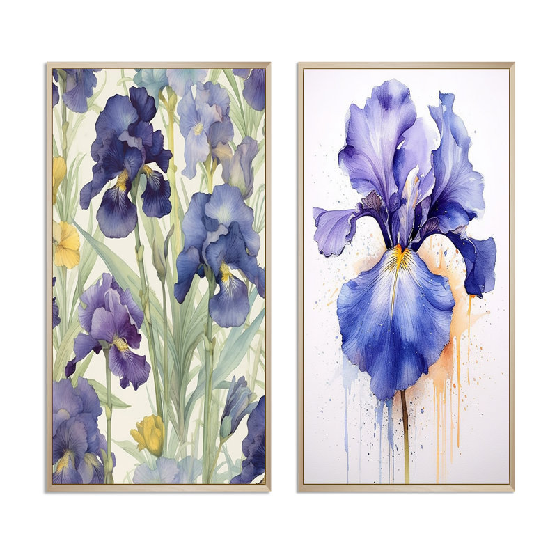 «Impression mauve d'iris», 2 pièces, H 40 po x l 40 po, Encadrement brun