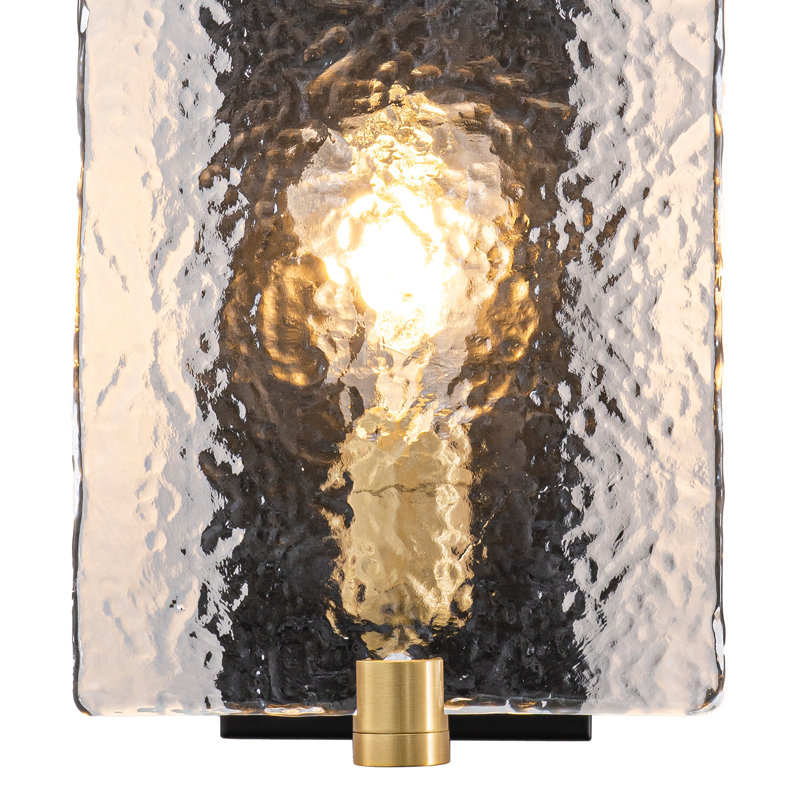 12.6" H Industrial Modern Wall Sconce Matte Black with Brass Accents and Handcrafted Hammered Glass Shade - 1-Light E26 Base Hardwired