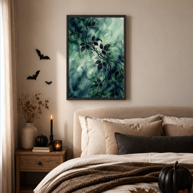 Aquarelle sur toile vert foncé, H 24 po x l 18 po