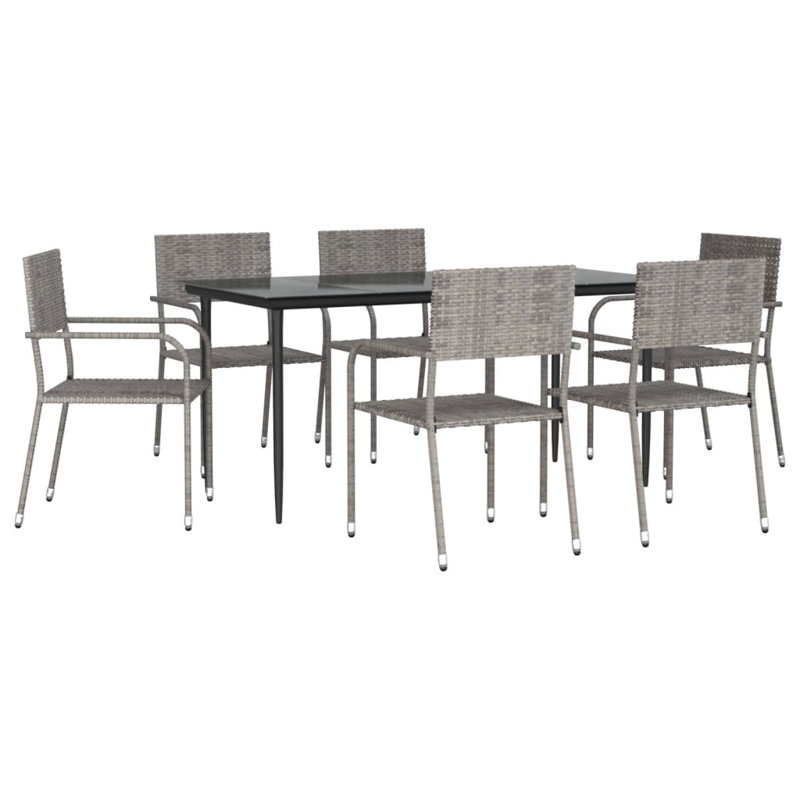 Zarrukh 6 - Person Wicker Patio Dining Set with Rectangular Table, 74cm H x 160cm L x 80cm W